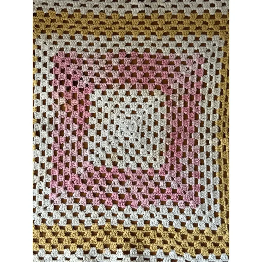 Vintage Crochet Doily Set Pink Yellow White Granny Square Mandala Table Mats